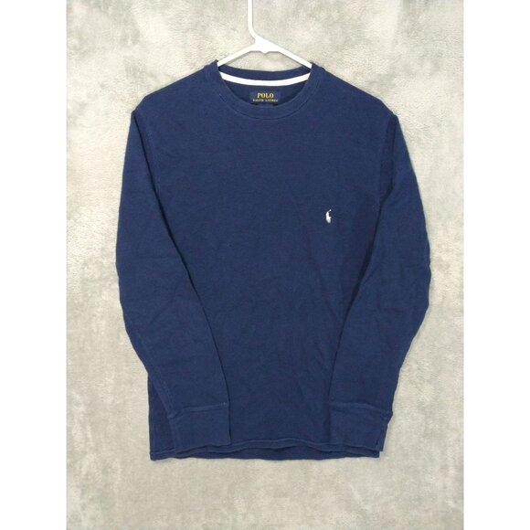Polo Ralph Lauren Shirt Mens Medium Blue Thermal Long Sleeve Crew Waffle Knit - Picture 1 of 6